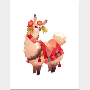 Cute LLama With Colorful Peruvian Flowers Posters and Art